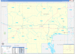 Bureau County, IL Wall Map Zip Code Basic Style 2024