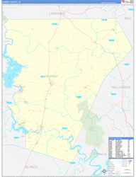 Burnet County, TX Wall Map Zip Code Basic Style 2024