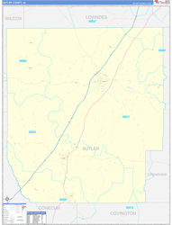 Butler County, AL Wall Map Zip Code Basic Style 2024