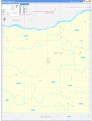 Butler County, NE Wall Map Zip Code Basic Style 2023