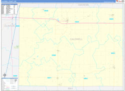 Caldwell County, MO Wall Map Zip Code Basic Style 2024