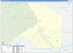 Caldwell County, NC Wall Map Zip Code Basic Style 2024