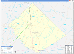 Caldwell County, TX Wall Map Zip Code Basic Style 2024