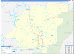 Calhoun County, AL Wall Map Zip Code Basic Style 2024