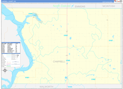 Campbell County, SD Wall Map Zip Code Basic Style 2024