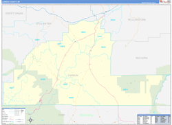 Carbon County, MT Wall Map Zip Code Basic Style 2023
