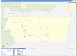Carbon County, UT Wall Map Zip Code Basic Style 2023