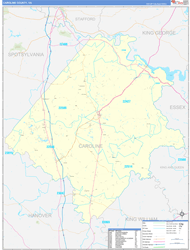Caroline County, VA Wall Map Zip Code Basic Style 2024