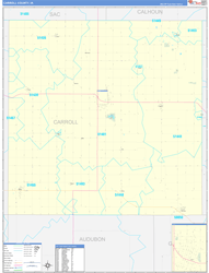 Carroll County, IA Wall Map Zip Code Basic Style 2024