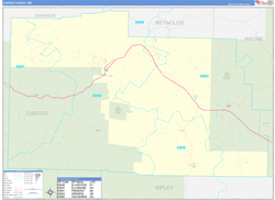 Carter County, MO Wall Map Zip Code Basic Style 2024