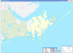Carteret County, NC Wall Map Zip Code Basic Style 2024