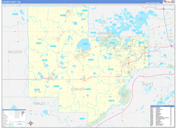 Carver County, MN Wall Map Zip Code Basic Style 2024