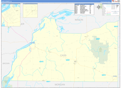 Cass County, IL Wall Map Zip Code Basic Style 2024