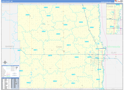Cass County, ND Wall Map Zip Code Basic Style 2023