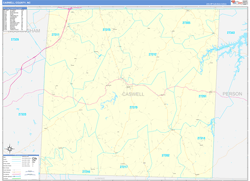 Caswell County, NC Wall Map Zip Code Basic Style 2024