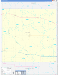 Cedar County, IA Wall Map Zip Code Basic Style 2024
