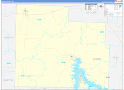 Cedar County, MO Wall Map Zip Code Basic Style 2024