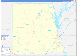 Chambers County, AL Wall Map Zip Code Basic Style 2024