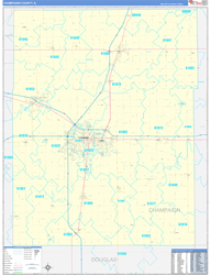Champaign County, IL Wall Map Zip Code Basic Style 2024