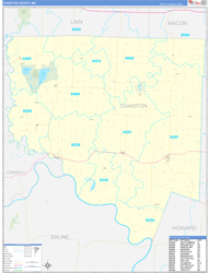 Chariton County, MO Wall Map Zip Code Basic Style 2024