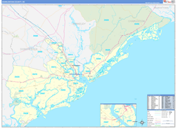 Charleston County, SC Wall Map Zip Code Basic Style 2024