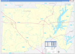 Chatham County, NC Wall Map Zip Code Basic Style 2024