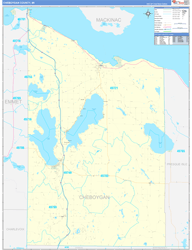 Cheboygan County, MI Wall Map Zip Code Basic Style 2024