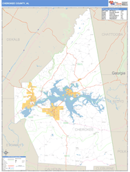 Cherokee County, AL Wall Map Zip Code Basic Style 2024
