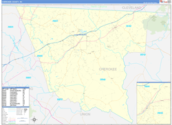 Cherokee County, SC Wall Map Zip Code Basic Style 2024
