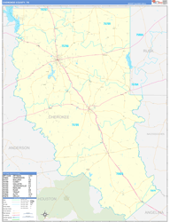 Cherokee County, TX Wall Map Zip Code Basic Style 2024