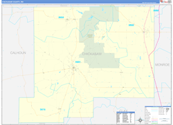 Chickasaw County, MS Wall Map Zip Code Basic Style 2024