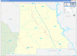Chilton County, AL Wall Map Zip Code Basic Style 2024