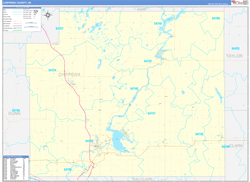 Chippewa County, WI Wall Map Zip Code Basic Style 2024