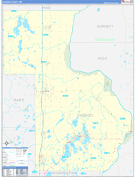 Chisago County, MN Wall Map Zip Code Basic Style 2024