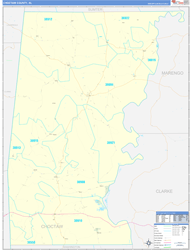 Choctaw County, AL Wall Map Zip Code Basic Style 2024