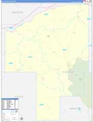Choctaw County, MS Wall Map Zip Code Basic Style 2024