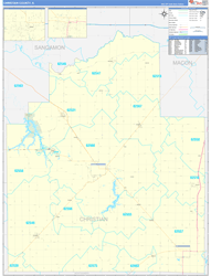 Christian County, IL Wall Map Zip Code Basic Style 2024