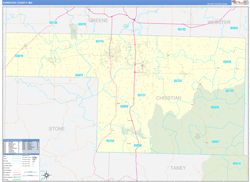 Christian County, MO Wall Map Zip Code Basic Style 2024