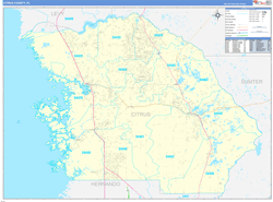 Citrus County, FL Wall Map Zip Code Basic Style 2023
