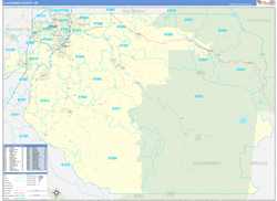 Clackamas County, OR Wall Map Zip Code Basic Style 2024