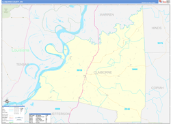 Claiborne County, MS Wall Map Zip Code Basic Style 2023