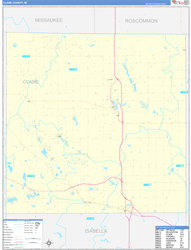 Clare County, MI Wall Map Zip Code Basic Style 2024