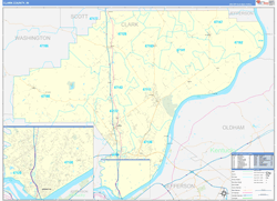 Clark County, IN Wall Map Zip Code Basic Style 2024