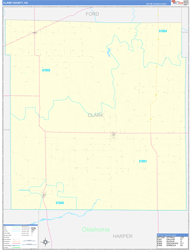 Clark County, KS Wall Map Zip Code Basic Style 2024