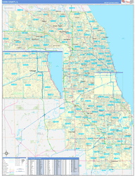 Cook County, IL Wall Map Zip Code Basic Style 2024