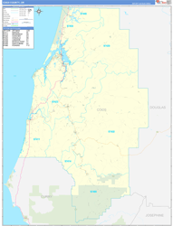 Coos County, OR Wall Map Zip Code Basic Style 2024
