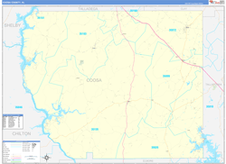 Coosa County, AL Wall Map Zip Code Basic Style 2024