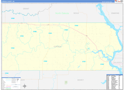 Corson County, SD Wall Map Zip Code Basic Style 2024