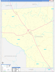 Covington County, MS Wall Map Zip Code Basic Style 2024
