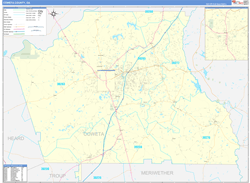 Coweta County, GA Wall Map Zip Code Basic Style 2024